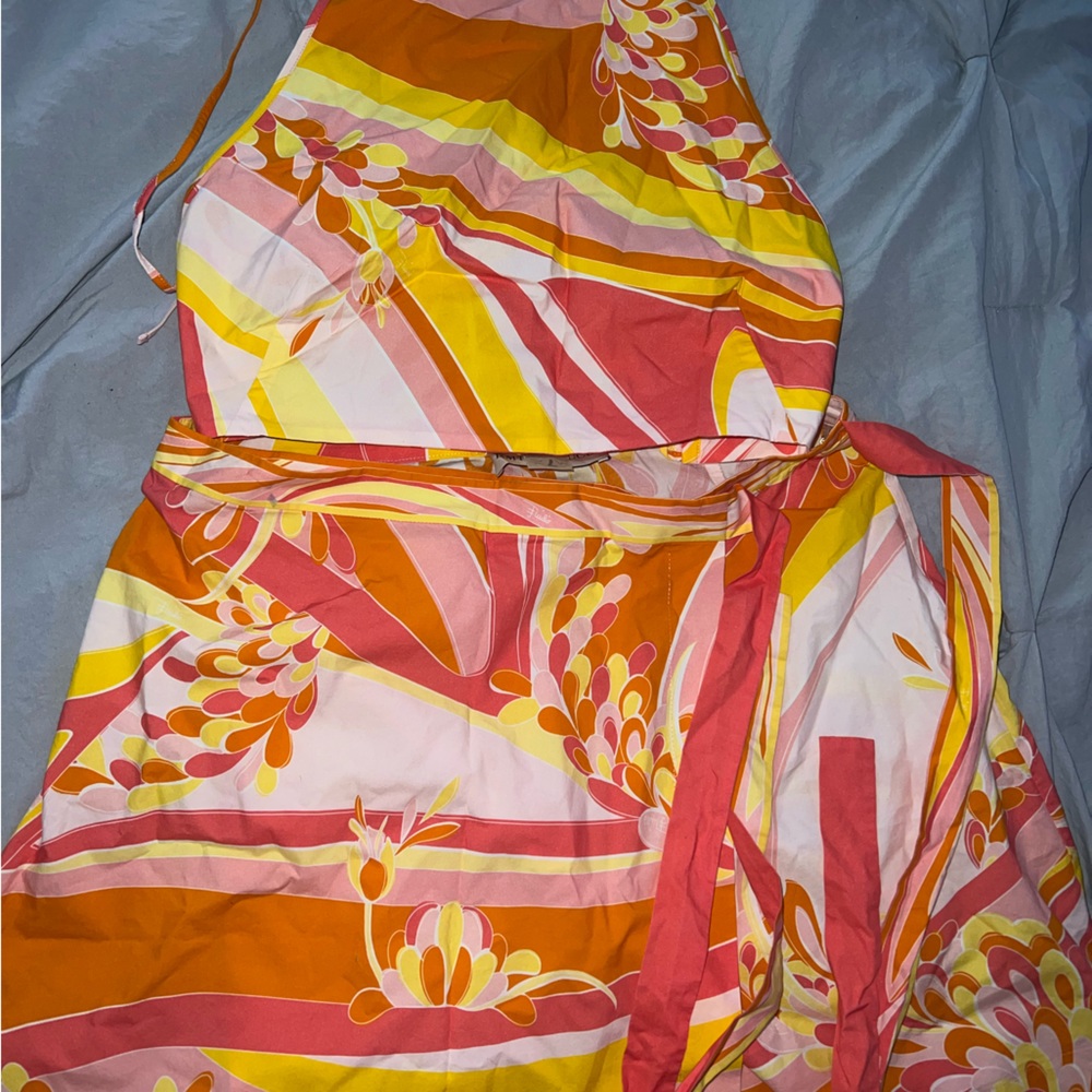 Emilio Pucci Lilly Print Crop Top, Lilly Print Mini Wrap Skirt